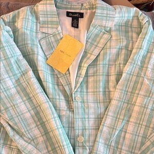 Denim&Co Mint and White Plaid Lightweight Searsucker Blazer